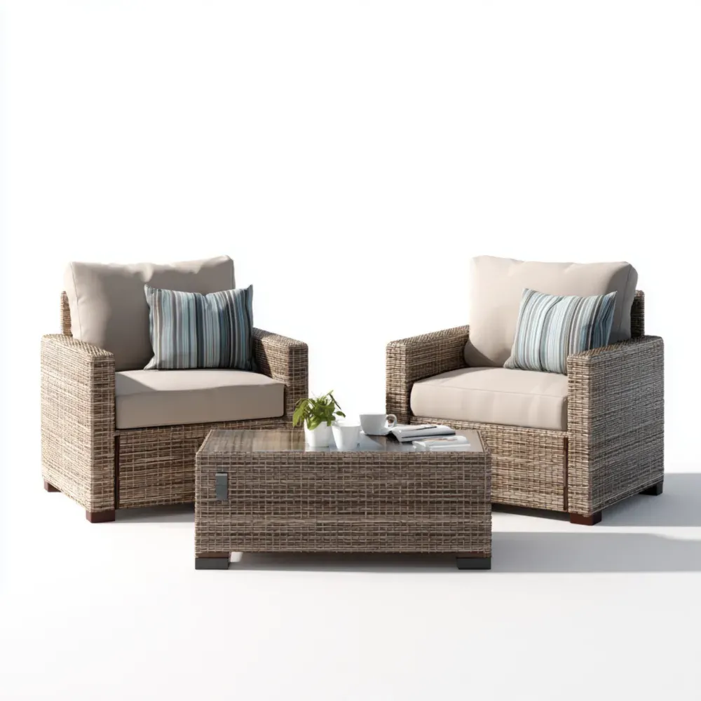 Rattan Gartenset mit Kaffeetisch – Beige/Braun