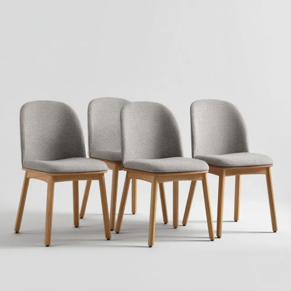 Esszimmerstuhl Set mit Stoffpolsterung und Holzbeinen - Hellgrau