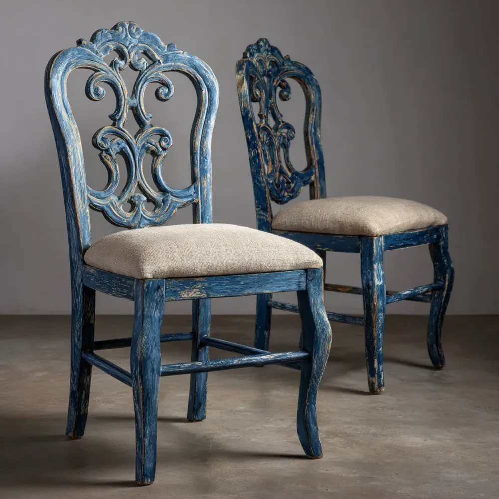 Holzstuhl Set Blau/Beige