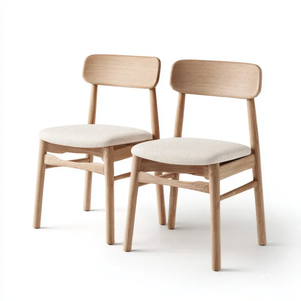 2er Set Esszimmerstühle – Eiche Rahmen Polyesterpolsterung – Natur/Creme
