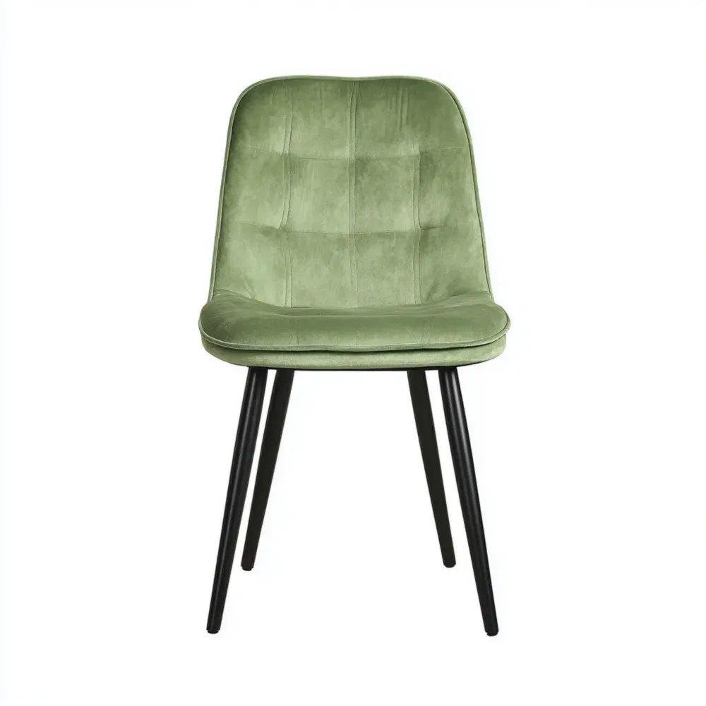 Stuhl aus grünem Samt mit Metallbeinen