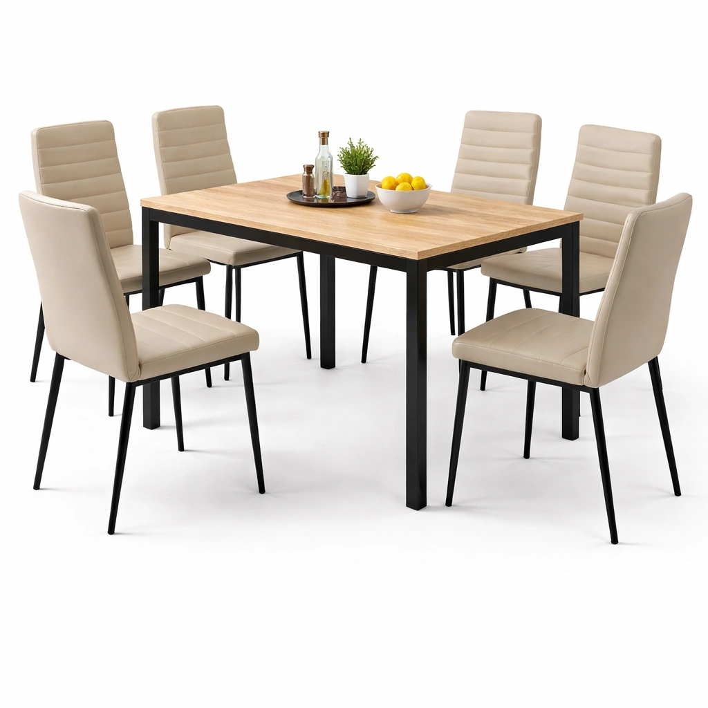 Ensemble table et 6 chaises bois et noir moderne-tavionyx