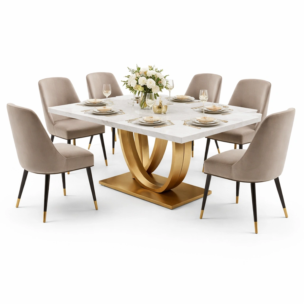 Ensemble table marbre blanc et 6 chaises moderne-tavionyx