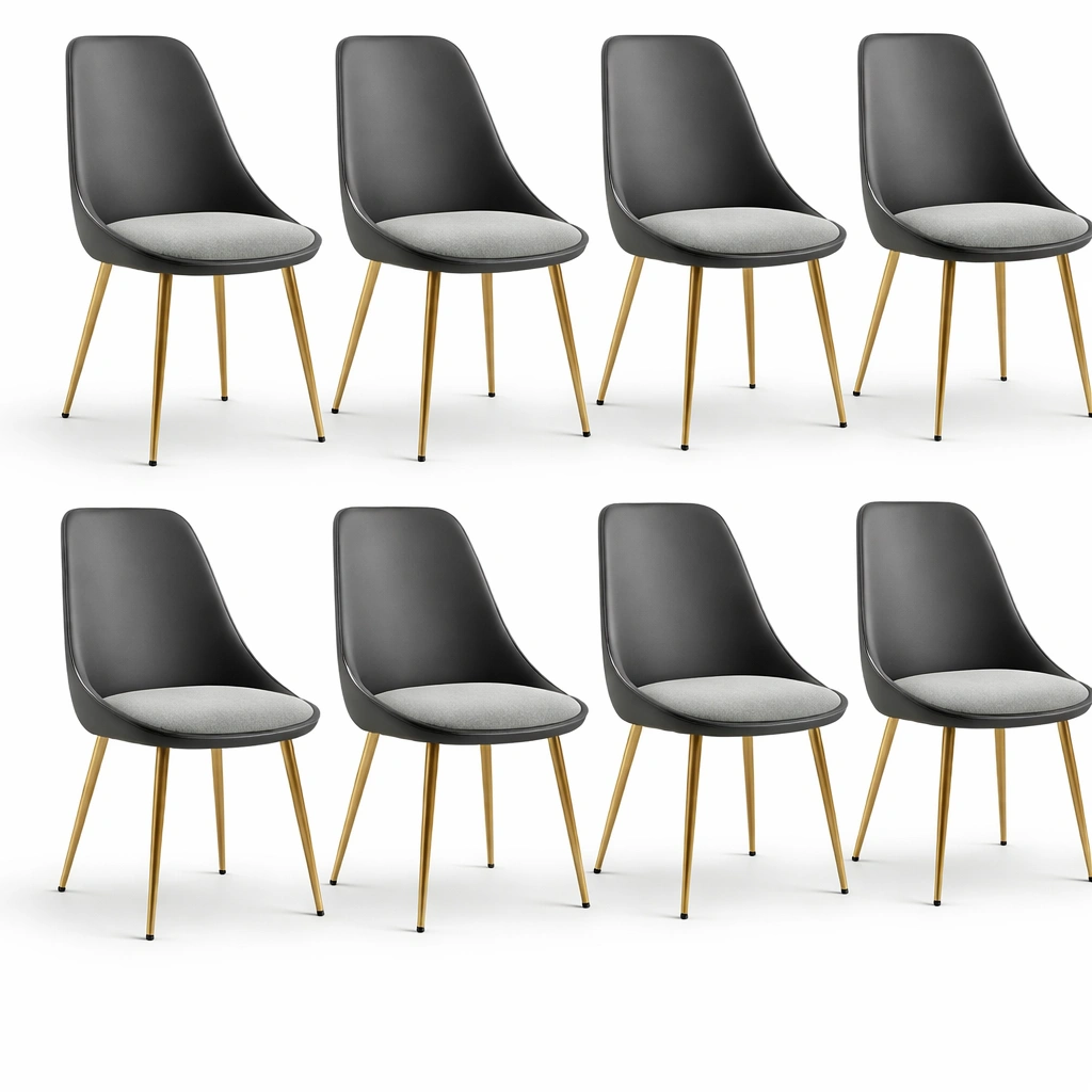 Lot de 8 chaises noir et gris pieds metal dore-tavionyx