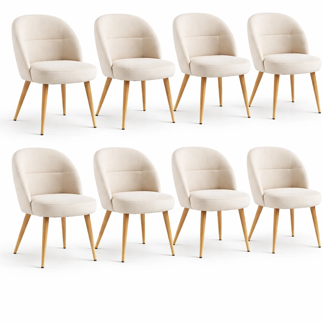 Lot de 8 chaises beige tissu pieds bois naturel-tavionyx