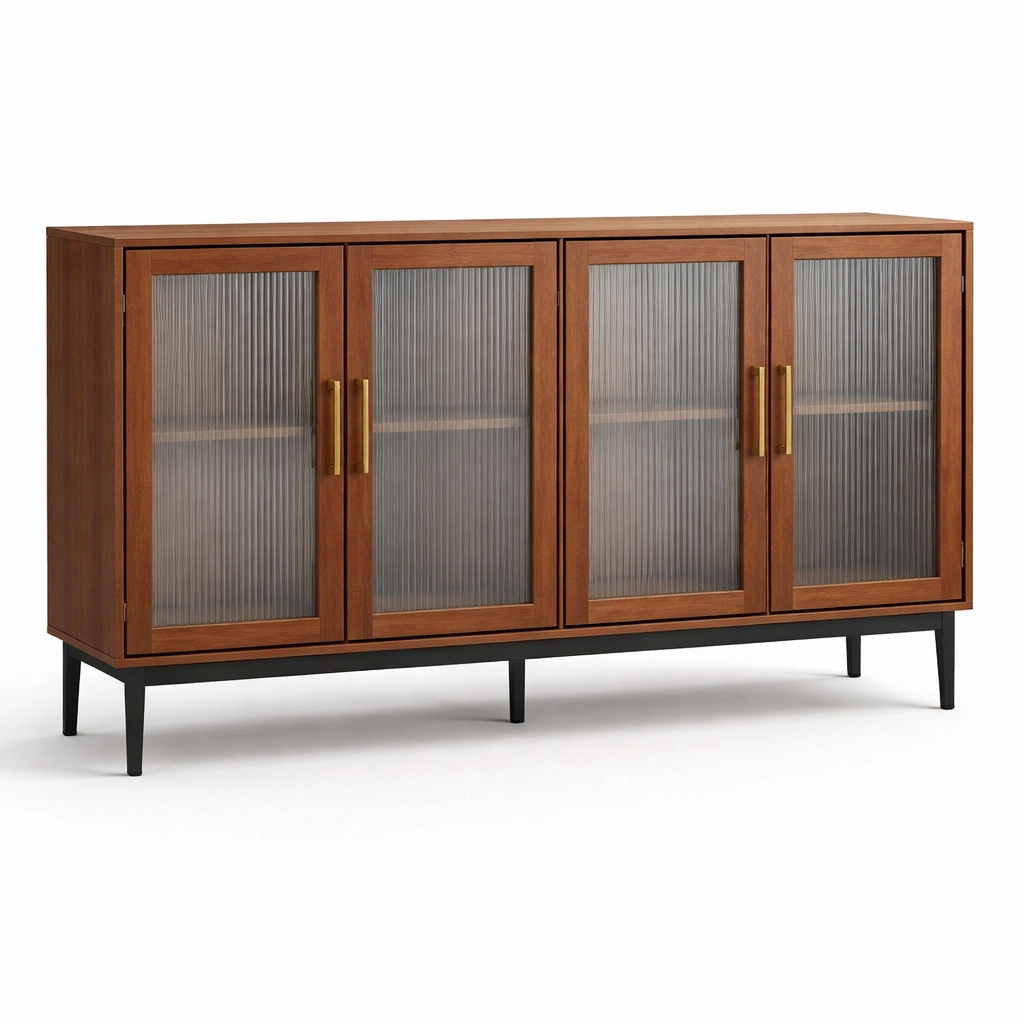 Buffet bois fonce avec portes verre style industriel-tavionyx