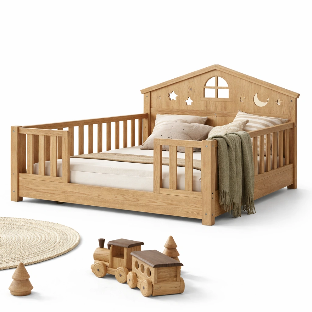 Lit enfant bois massif avec barriere securite-tavionyx