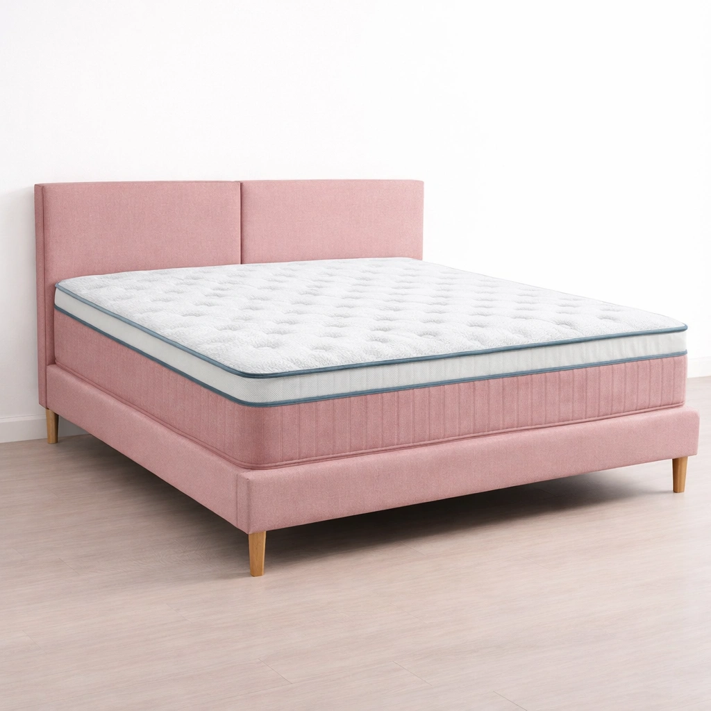 Lit double tissu rose avec matelas confortable-tavionyx