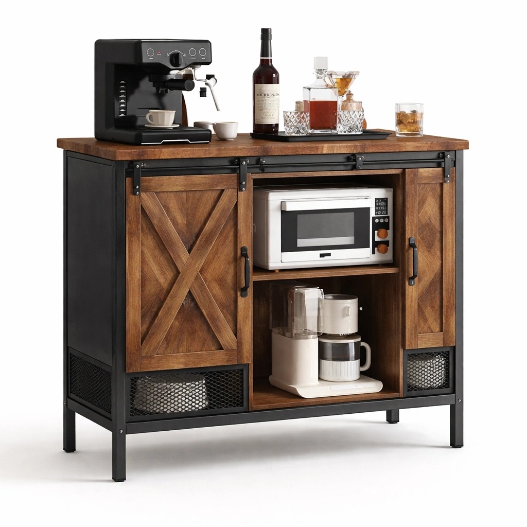 Meuble cuisine industriel bois et metal portes coulissantes-tavionyx