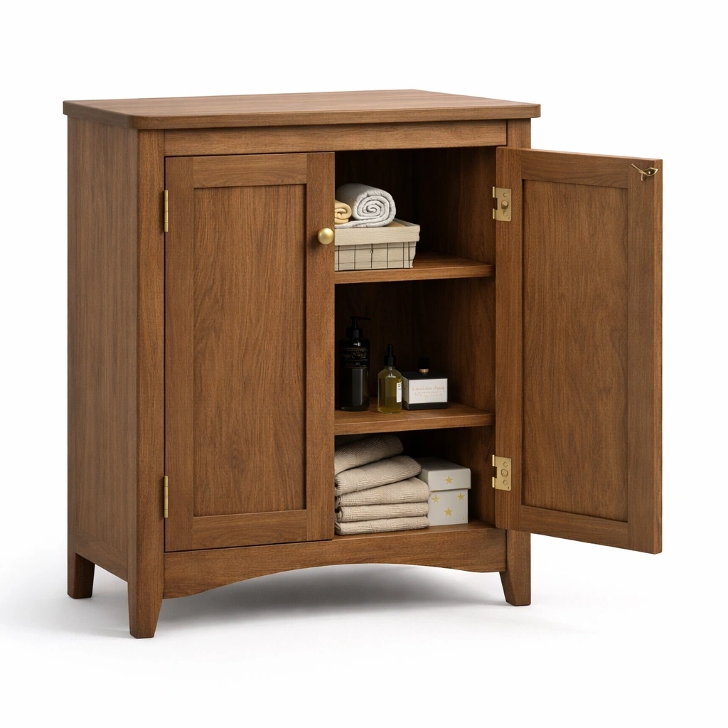 Meuble de rangement bois marron style classique avec portes et etageres- luxqiro
