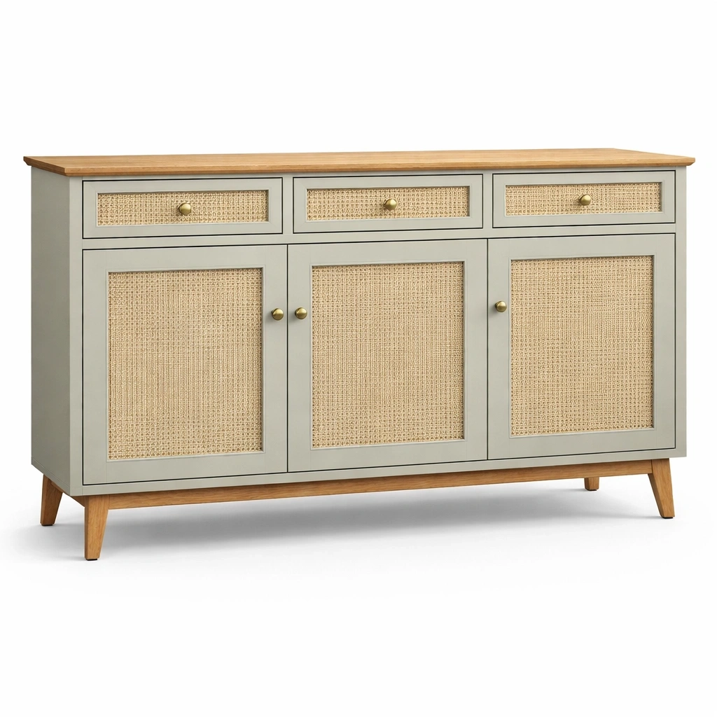 Buffet beige avec cannage et bois naturel style moderne chic- luxqiro