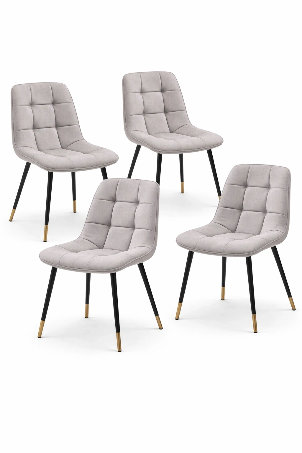 Lot de 4 chaises tissu gris capitonne pieds noirs et details dore- luxqiro