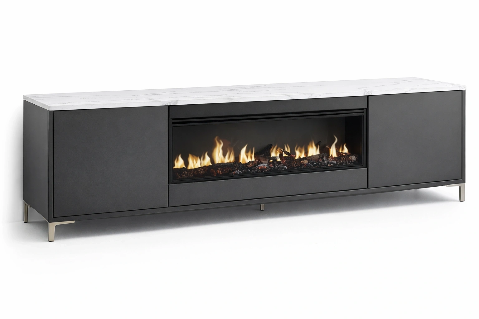 Meuble TV noir avec cheminee electrique integree style moderne- luxqiro