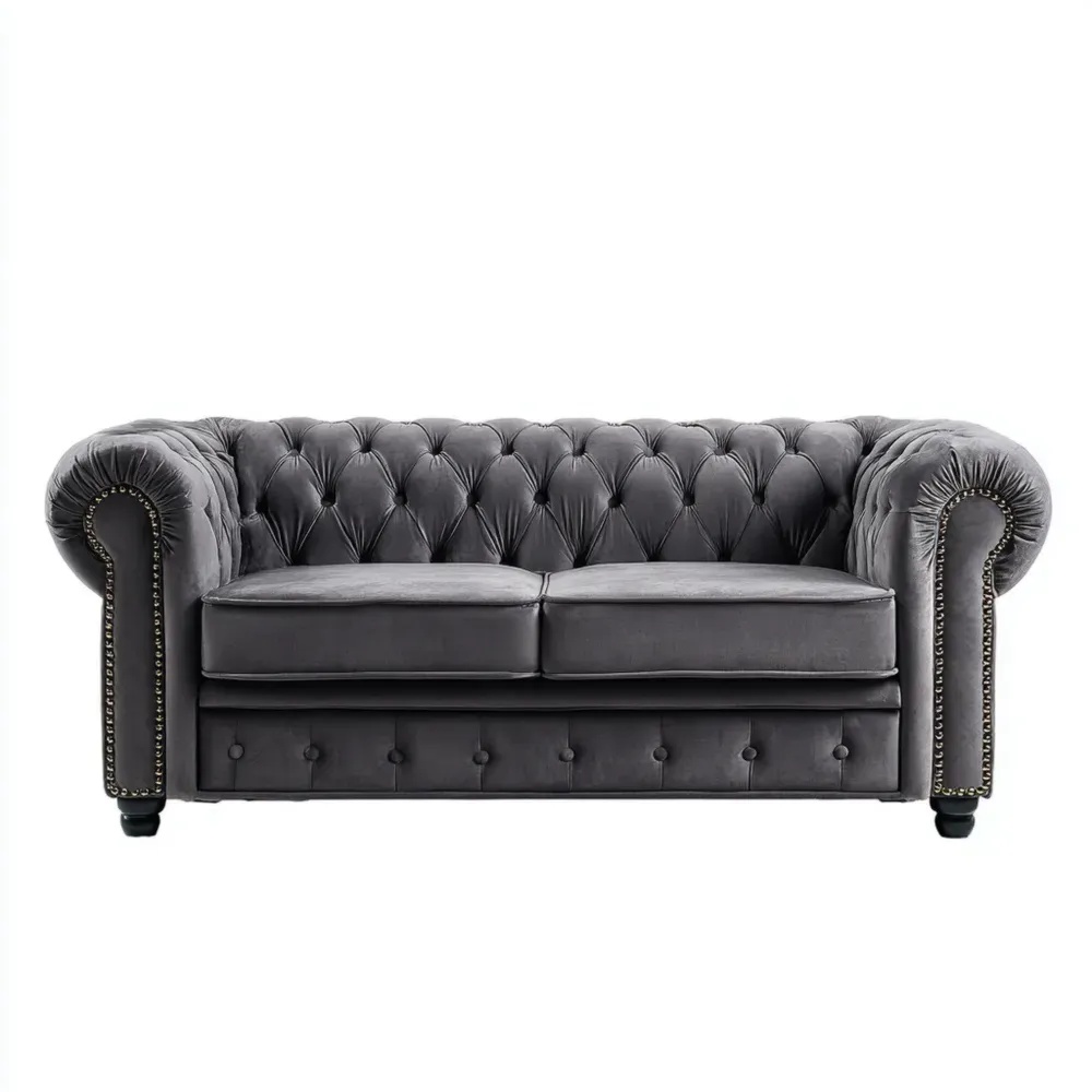 Chesterfield Sofa Samt Dunkelgrau