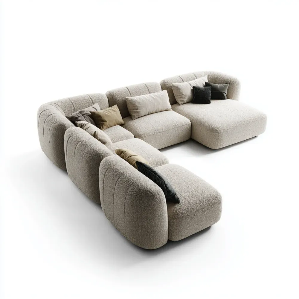 Modulares Ecksofa Set Bouclé Stoff 300x300x85 cm – Cremefarben
