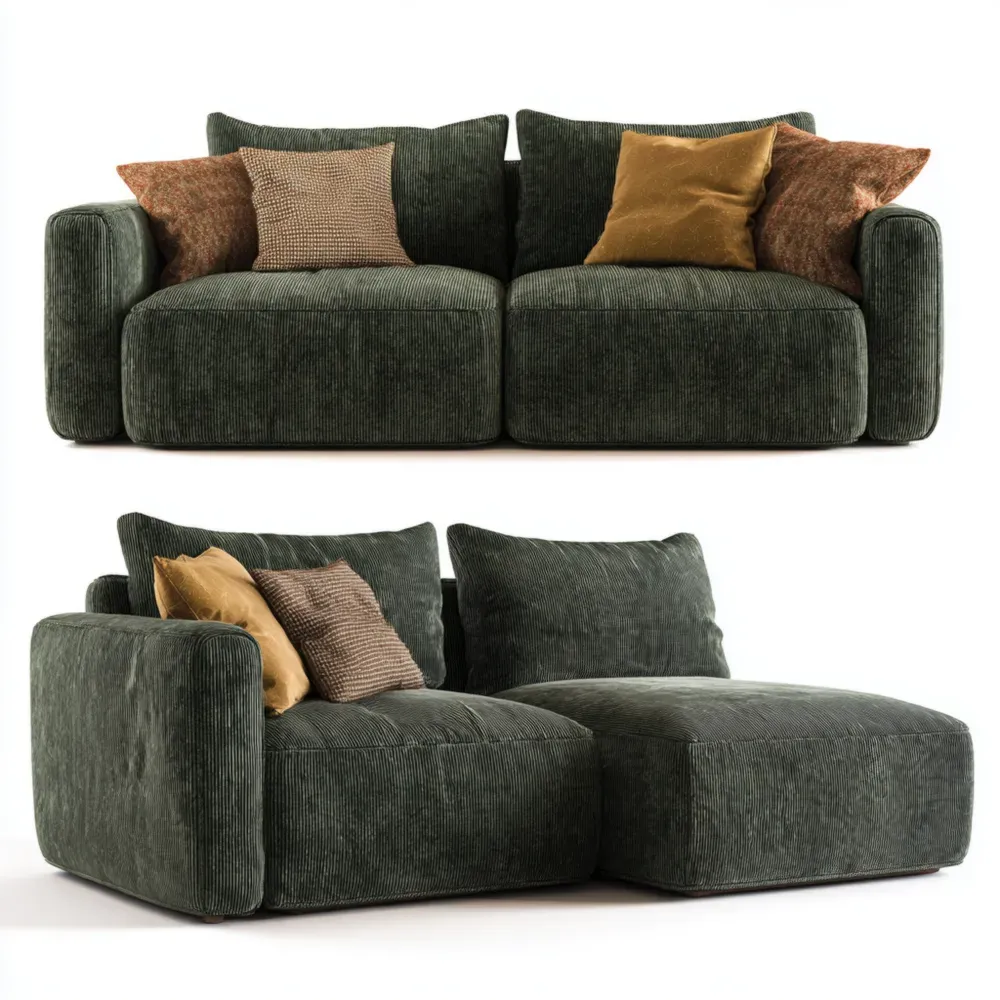 Ecksofa Set aus Cordstoff 250x150x85 cm Dunkelgrün