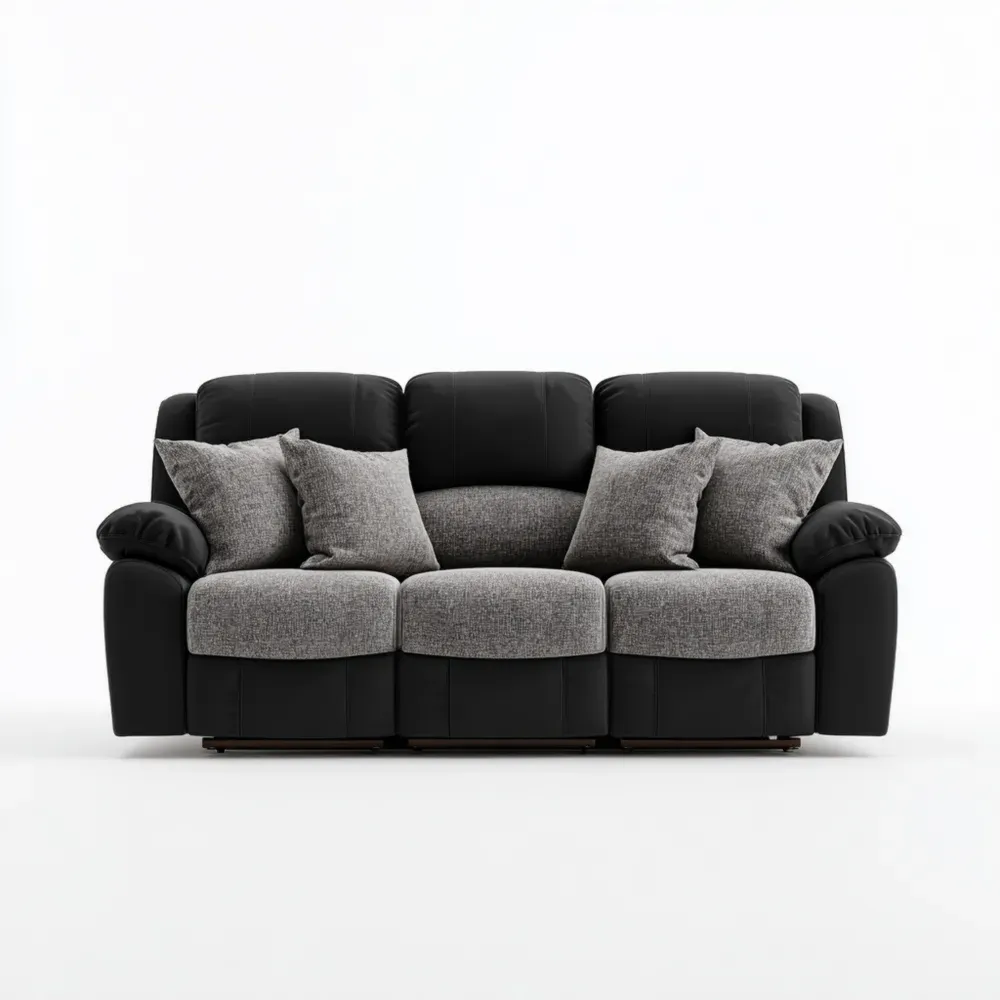 Sofa 3-Sitzer Stoff/Leder Schwarz/Grau