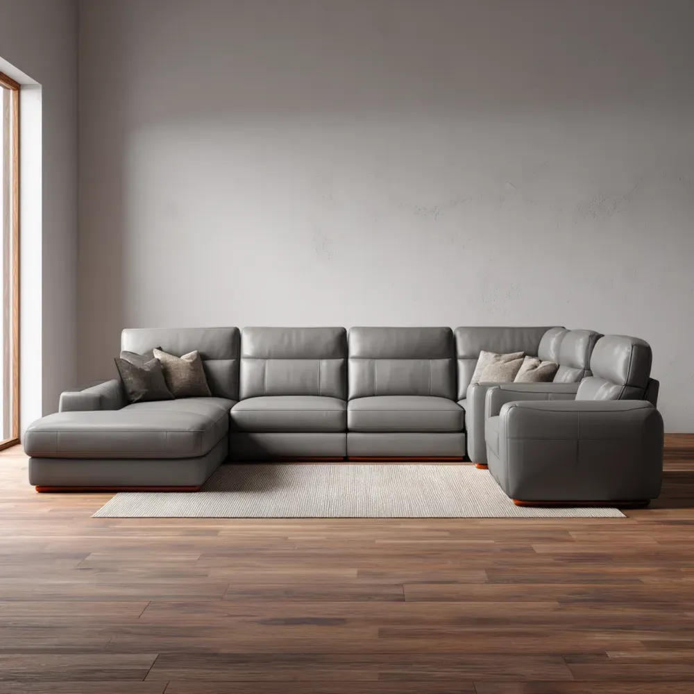 Ecksofa Set Leder 300x150x85 cm - Hellgrau