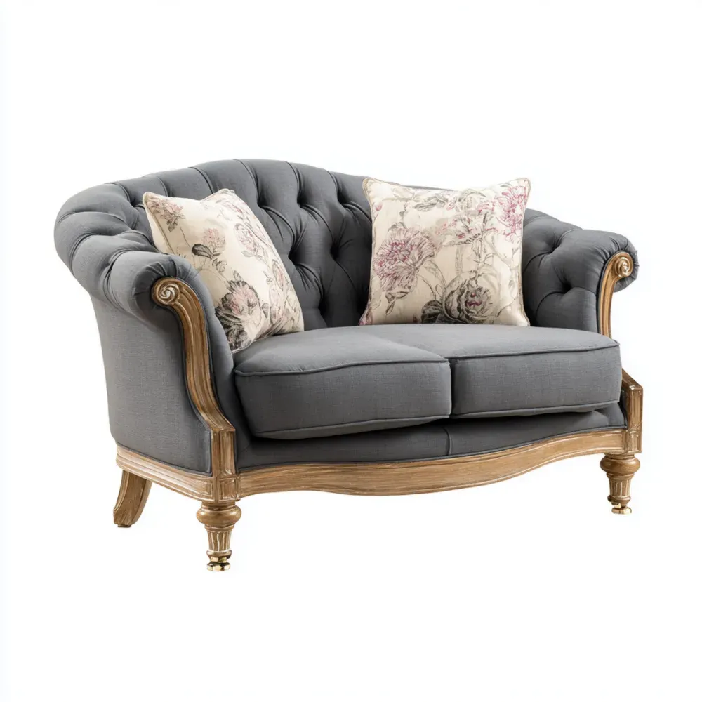 Zweisitzer Sofa Holzrahmen Leinen Dunkelgrau