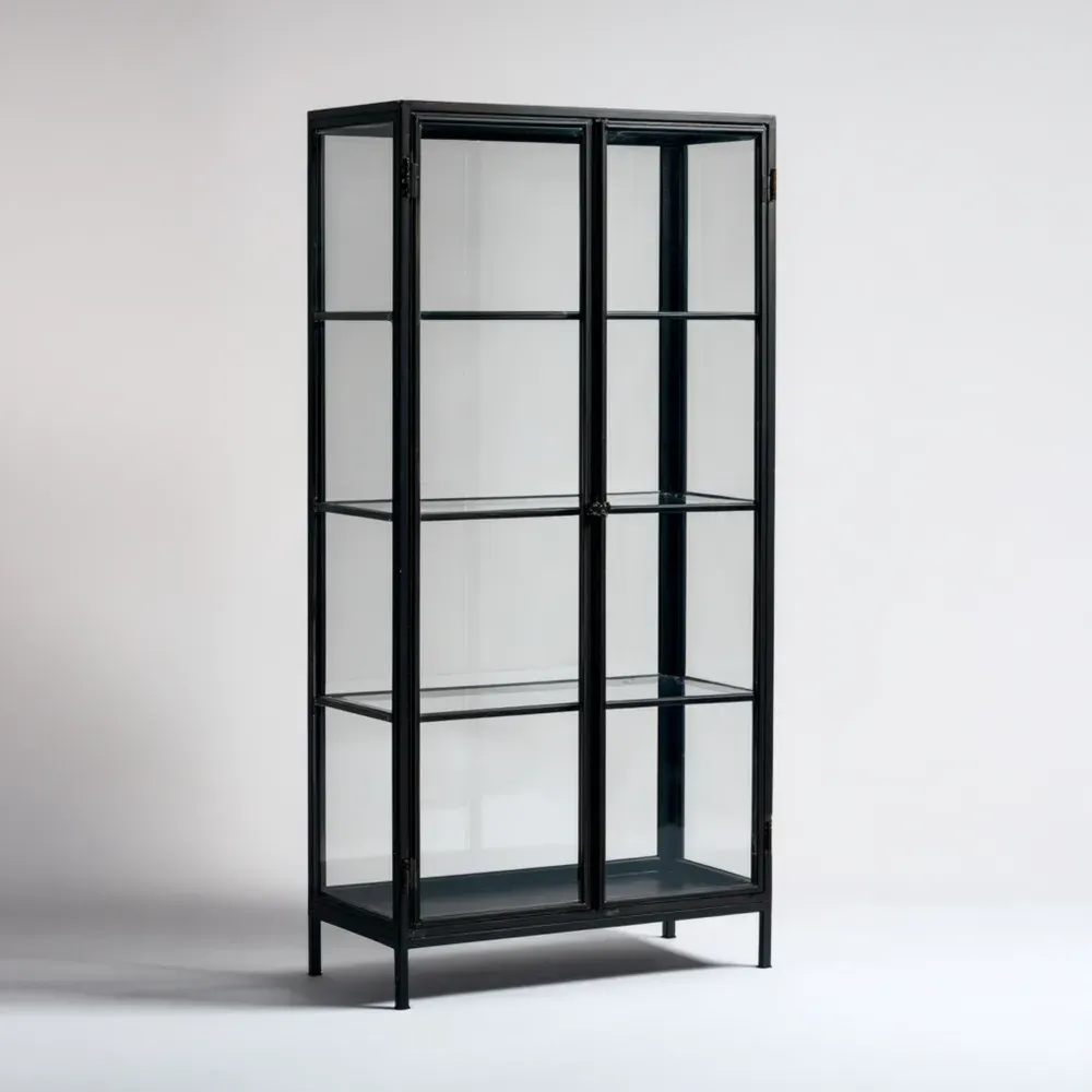 Vitrine aus Metallgestell mit gehärtetem Glas - Schwarz