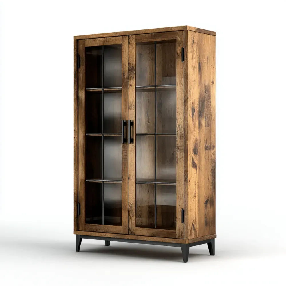 Vitrinenschrank aus Holz mit Glastüren Braun
