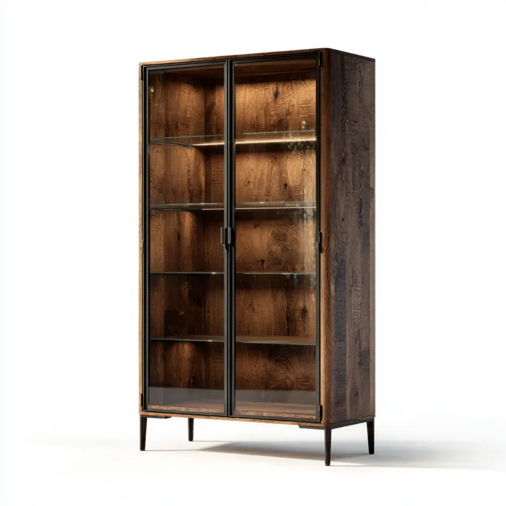 Vitrine Eichenholz und Glas 180x80x40 cm – Dunkelbraun