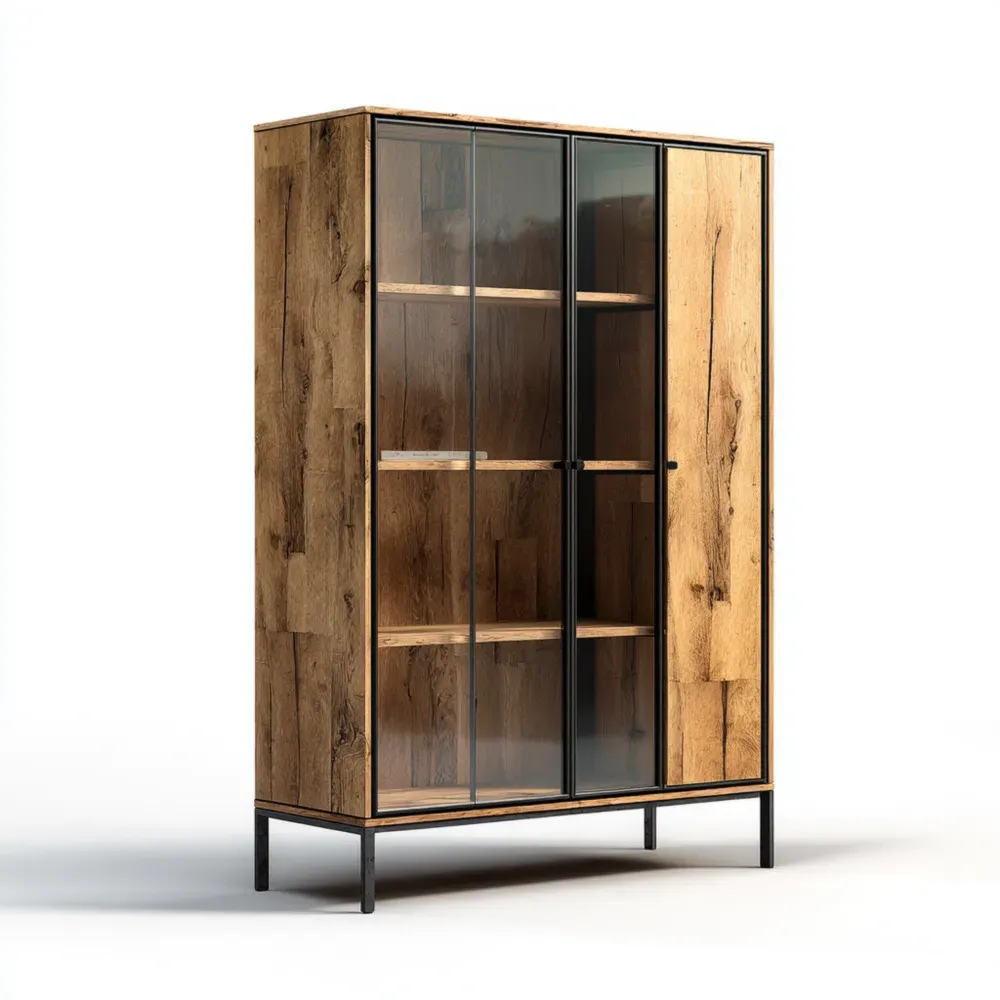 Vitrine 120x40x180 cm Eichenholz Sicherheitsglas