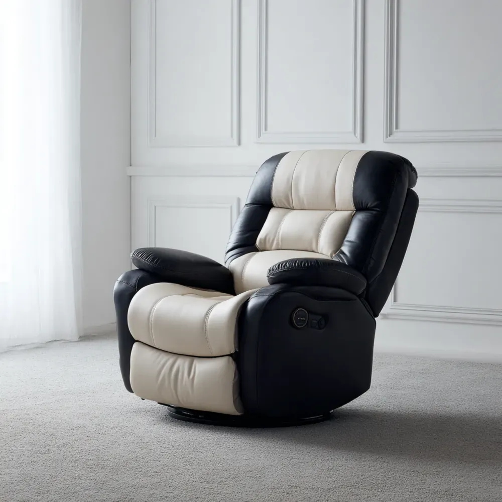 Verstellbarer Liegesessel Kunstleder Stahl Schwarz/Beige