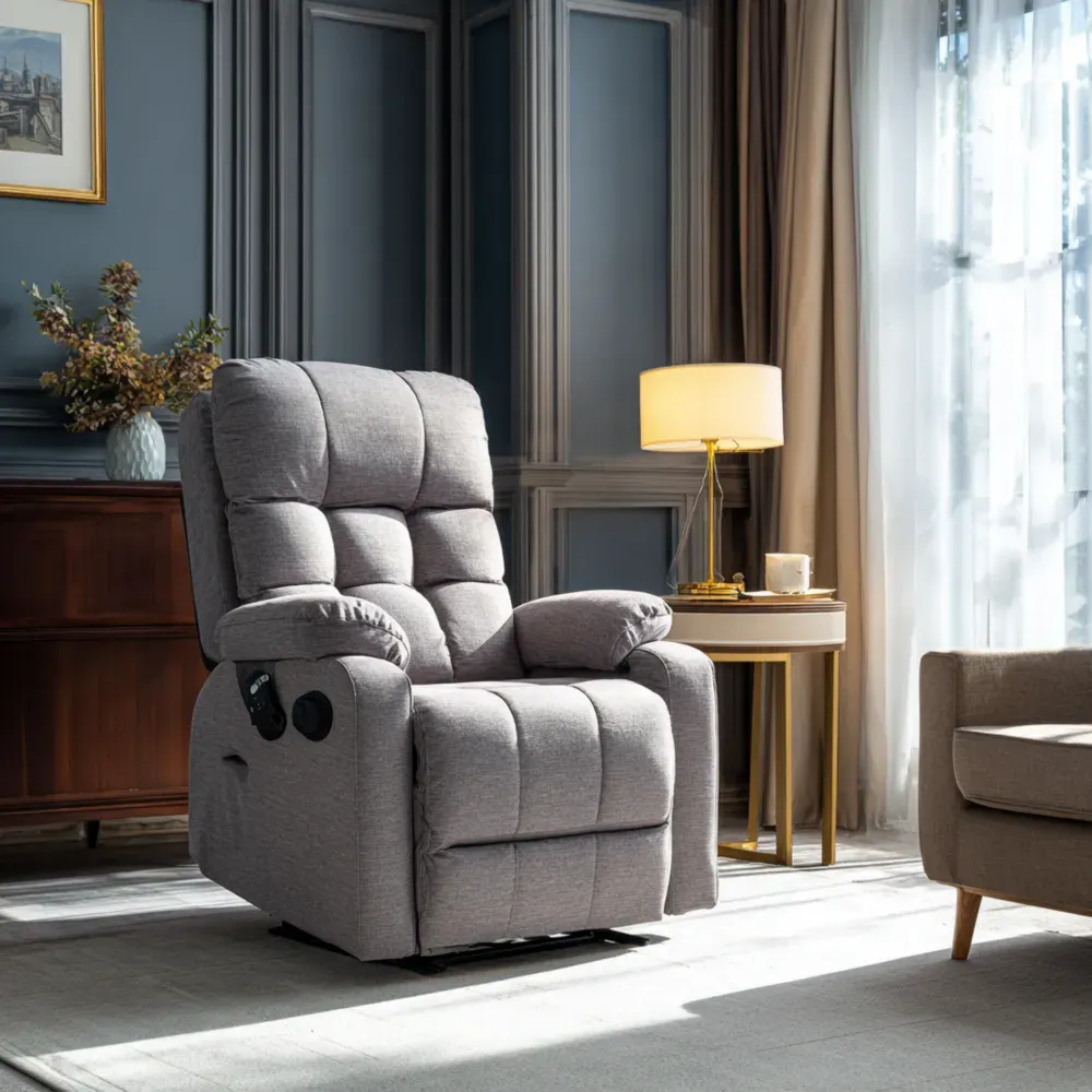 Ergonomischer Liegesessel mit Leinenbezug 90x85x110 cm - Hellgrau