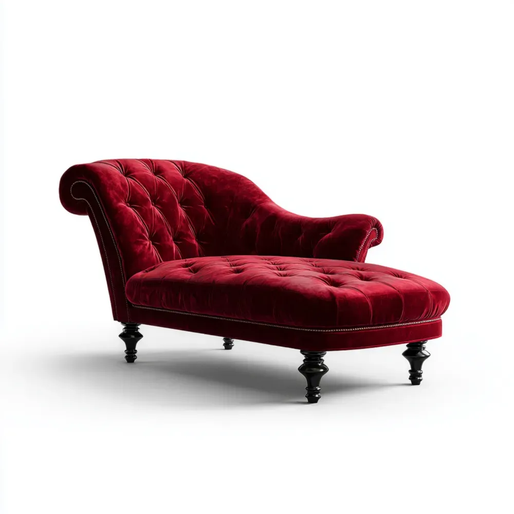 Chaiselongue Samt Rot mit Holzbeinen