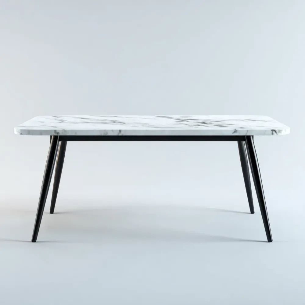 Esstisch mit Marmoroptik und Metallbeinen 120x60x75 cm - Weiß/Schwarz