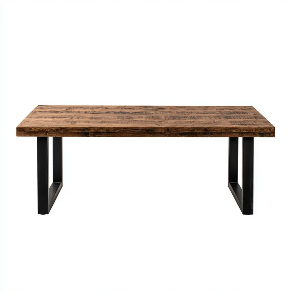 Holz Esstisch mit Metallbeinen, 200x100x75 cm, Vintage Braun