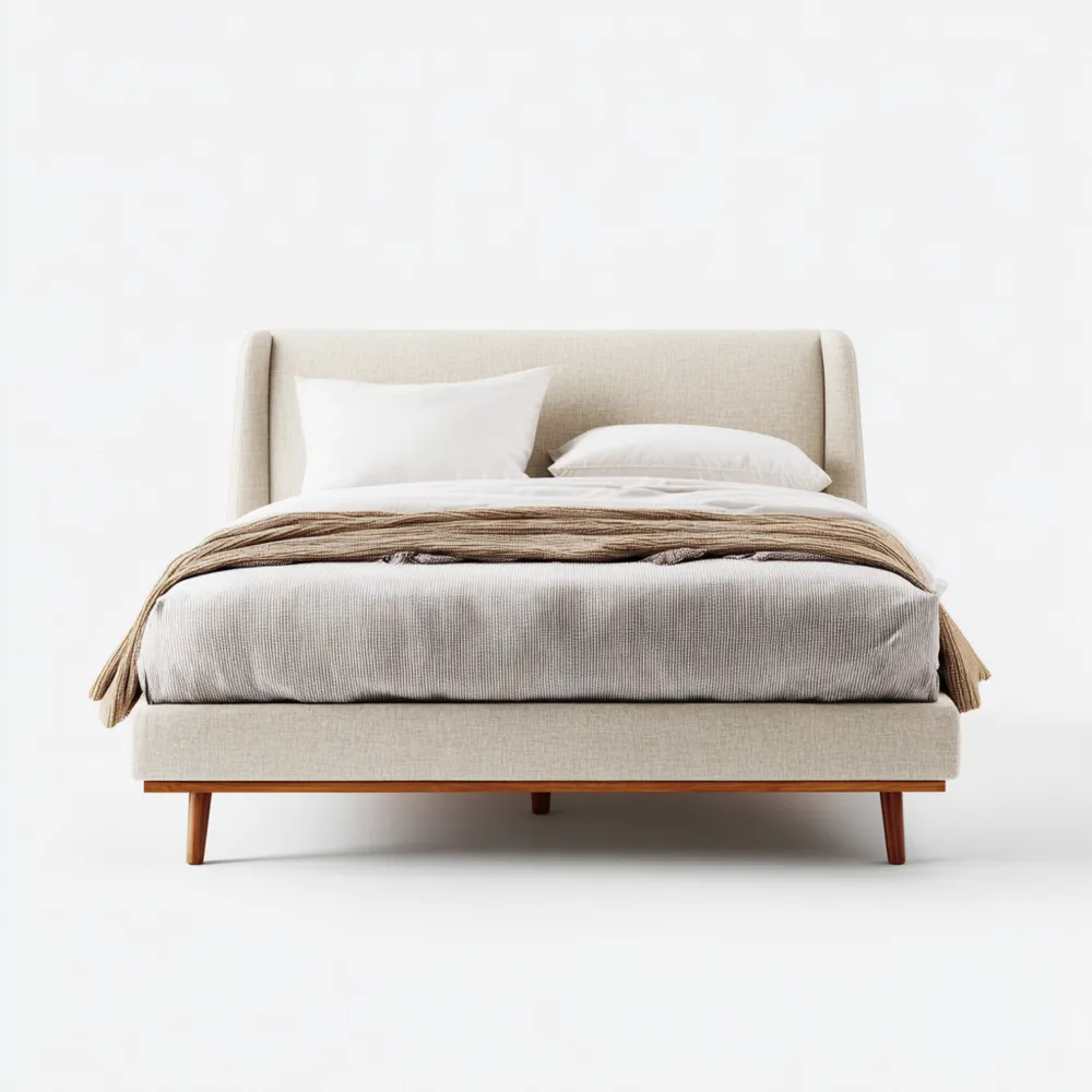 Stoffbett mit Holzfüßen 200x160x40 cm - Beige