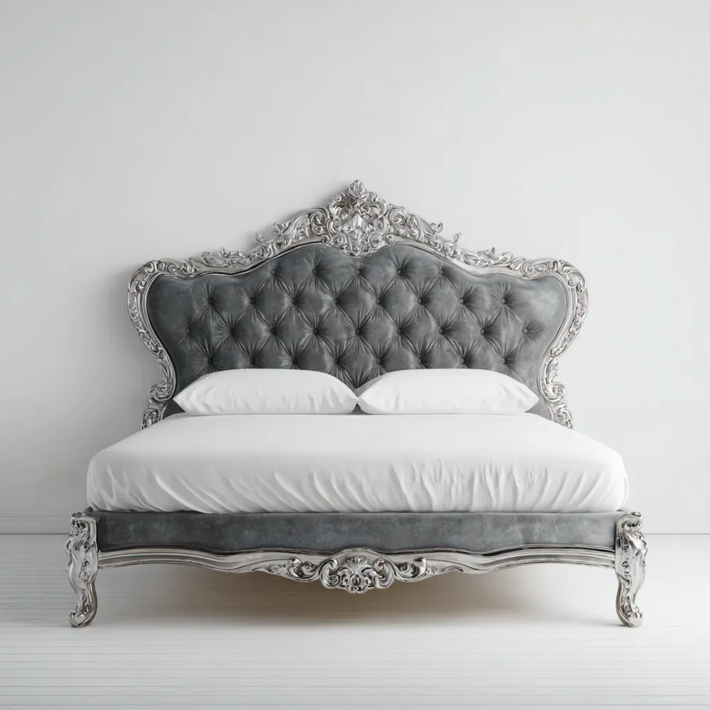 Polsterbett Samt Dunkelgrau Barockstil