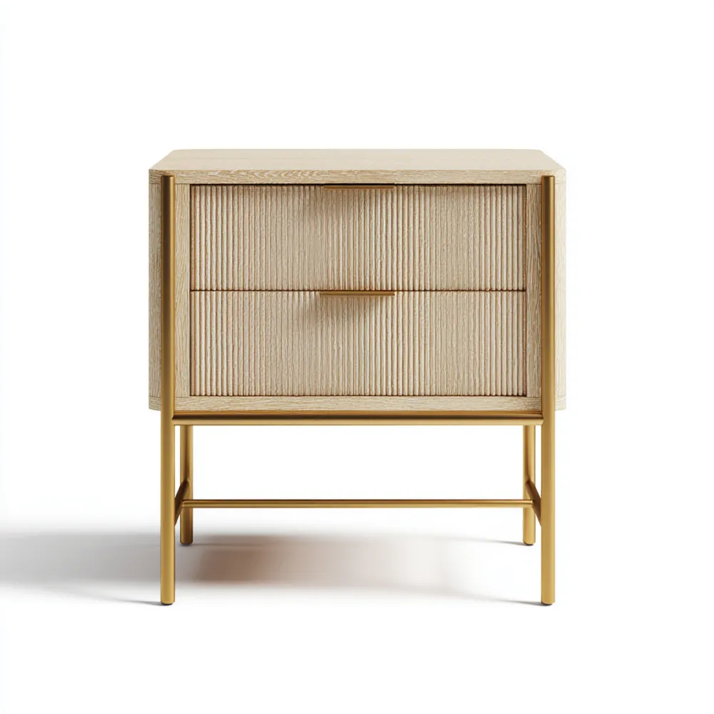 Nachttisch Eichenholz mit Goldrahmen 60x40x55 cm