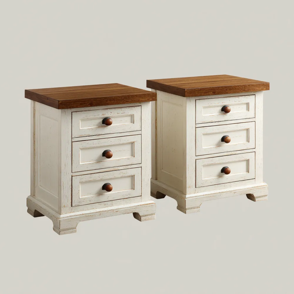 Holz Nachttisch-Set mit Massivholzplatte