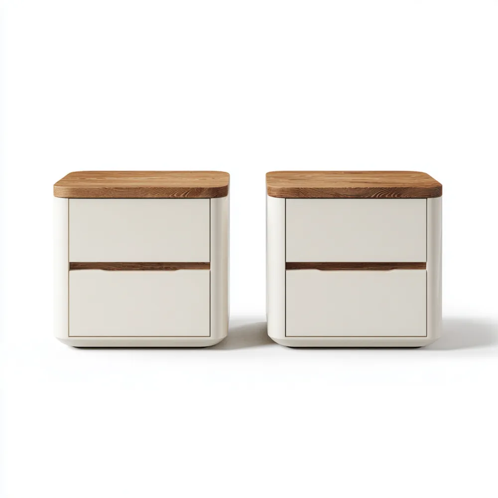 Holz Nachttisch-Set aus MDF mit Eichenplatte 50x40x45 cm – Weiß/Braun