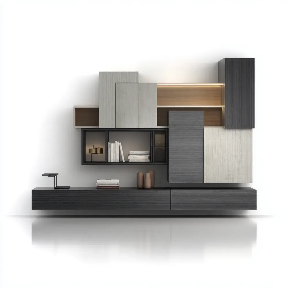 Wohnwand Set MDF Grau/Schwarz – Modernes Design