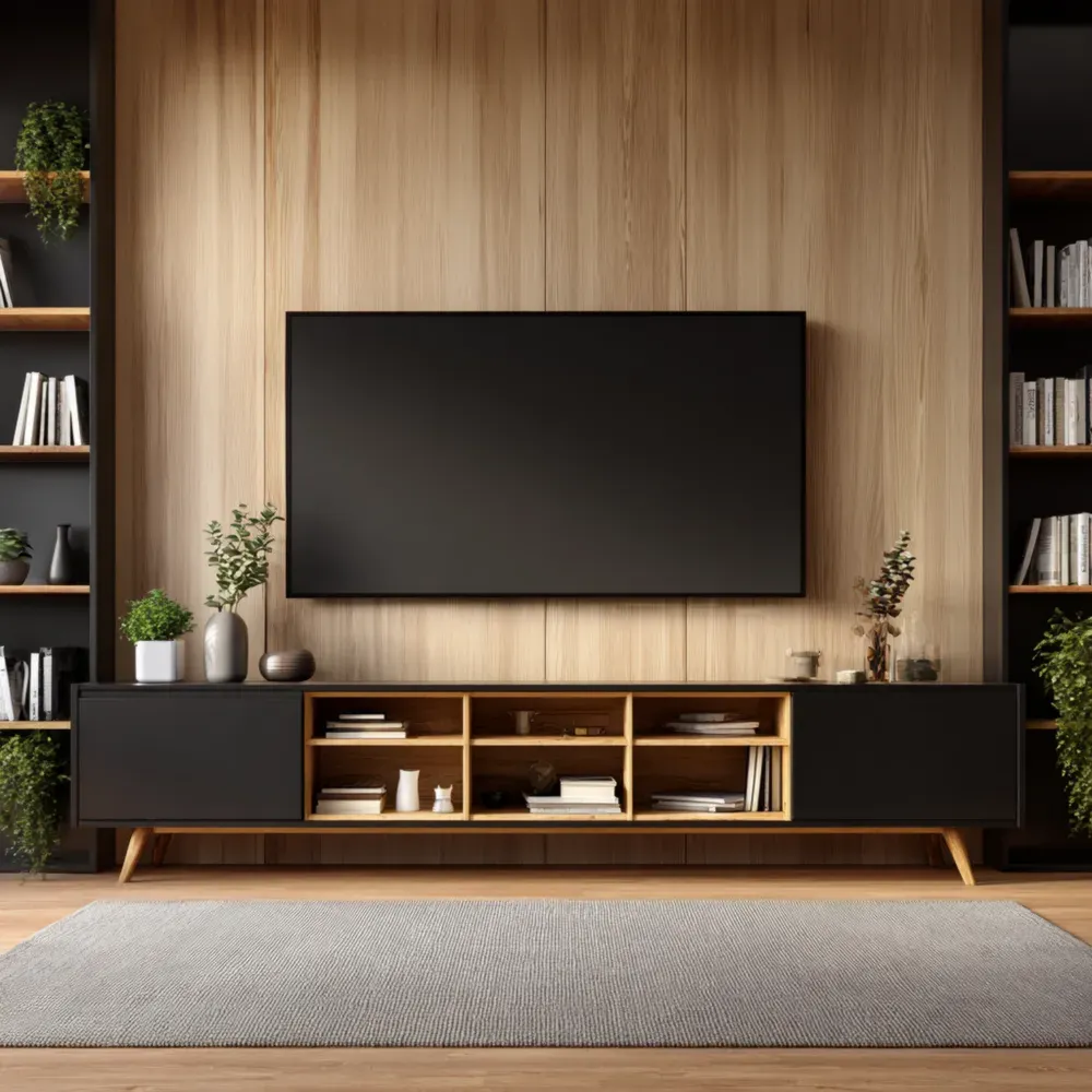 TV-Schrank MDF 180x45x40 cm – Schwarz/Natur – Skandinavisches Design