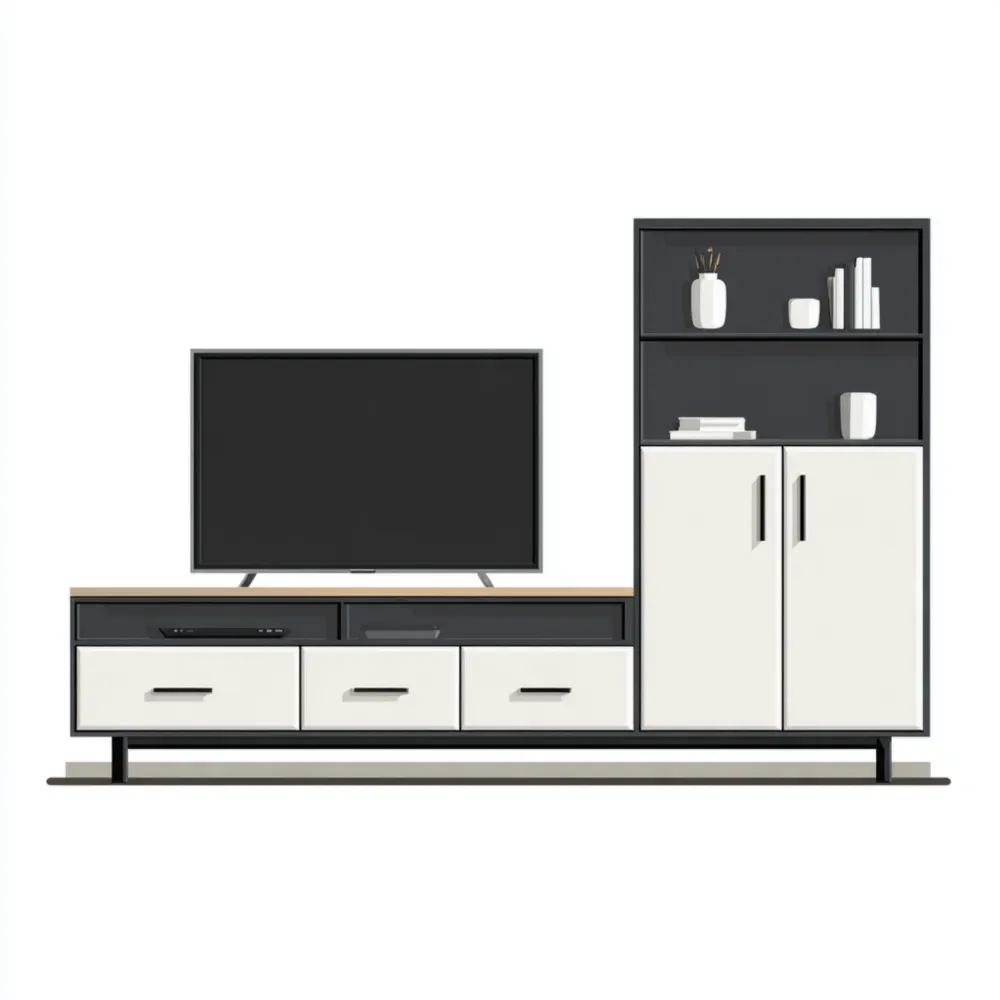 TV-Schrankwand MDF-Holz/Metall 200x160x40 cm – Weiß/Schwarz