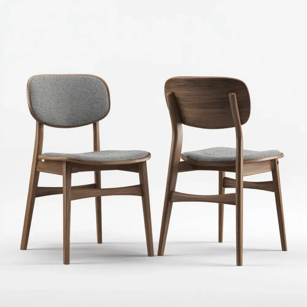 Esszimmerstühle Set Walnussholz Grauer Stoff