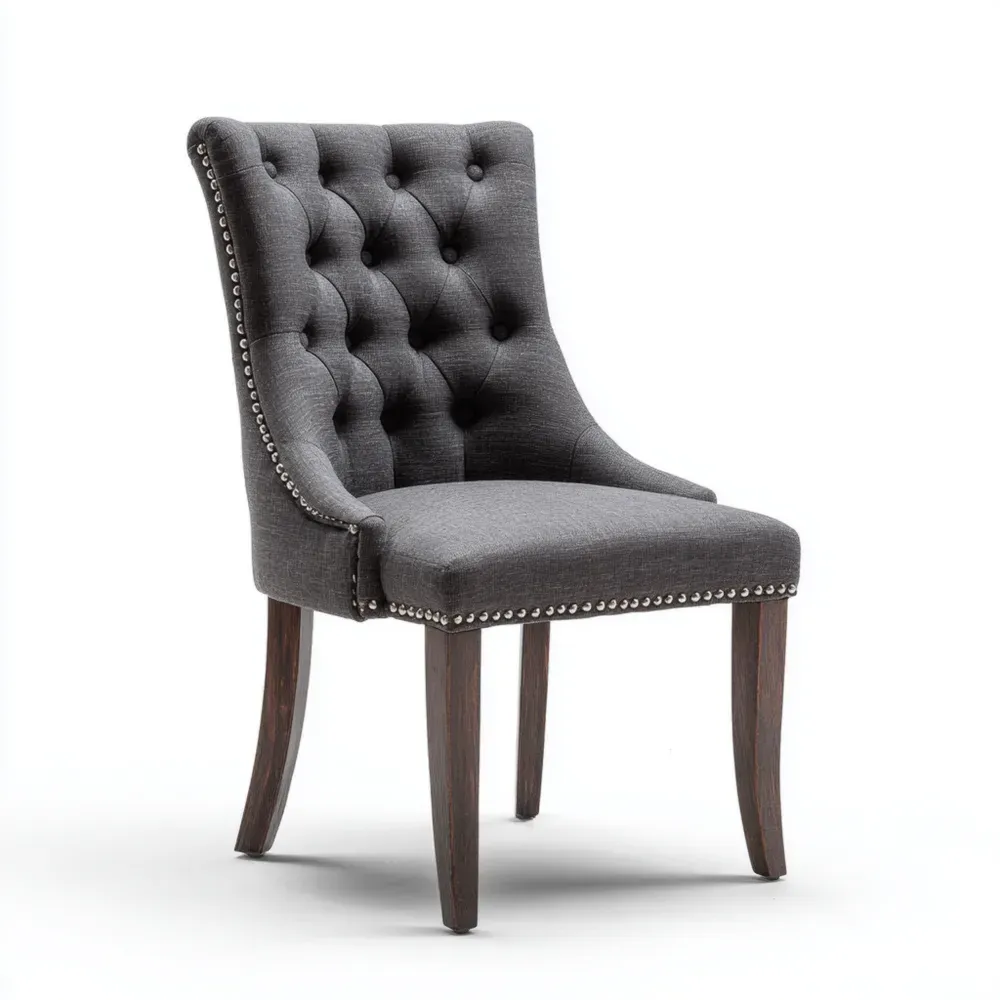 Esszimmerstuhl Holz Leinen Dunkelgrau