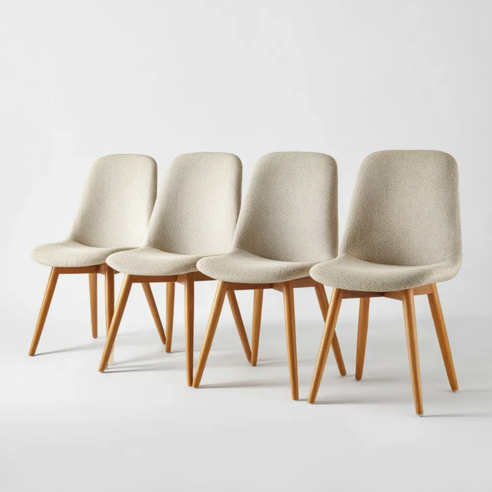 Esszimmerstühle Set aus Holz und Polyester, Creme, 4er Set