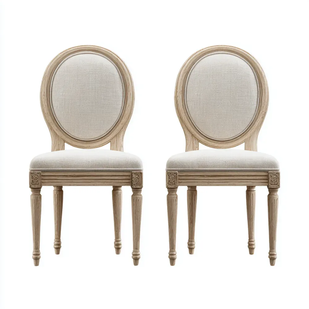 2er Set Stühle Eichenholz Leinenbezug 50x48x96 cm