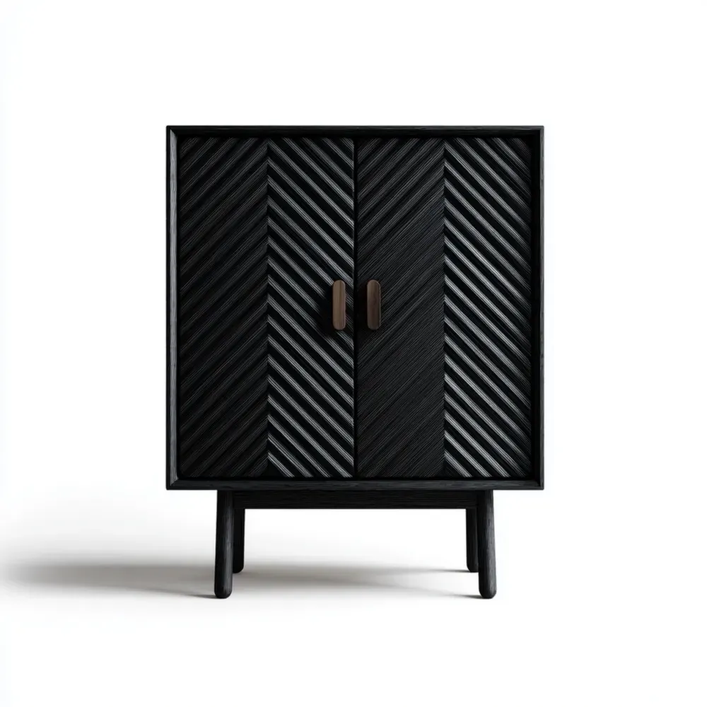 Schwarzer Holzschrank mit Doppeltür