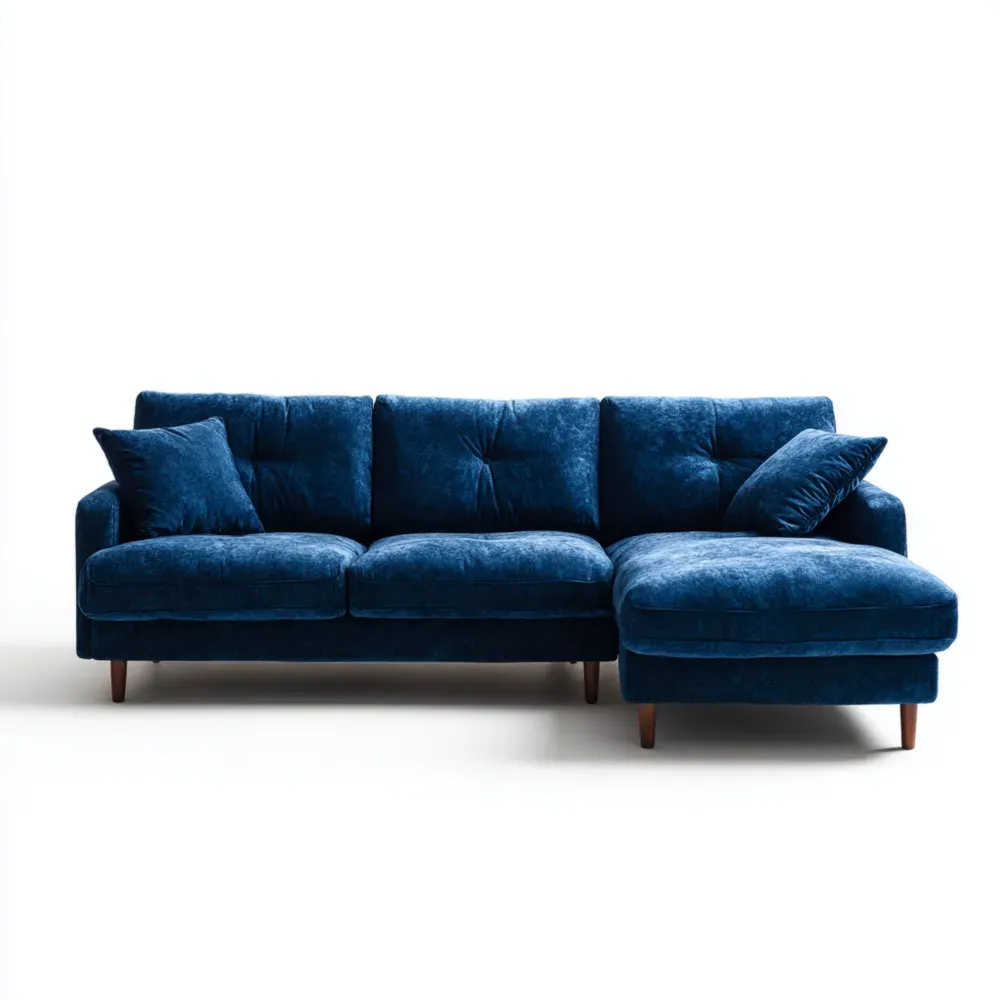 Ecksofa Samt Dunkelblau mit Kissen