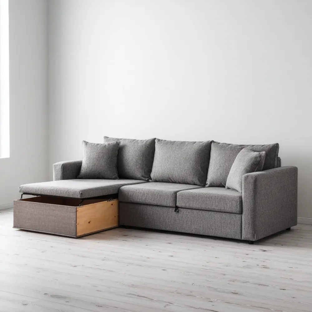 Ecksofa mit Stoffbezug und Stauraum - Grau