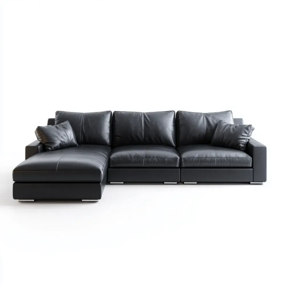 Ecksofa Set Leder Schwarz