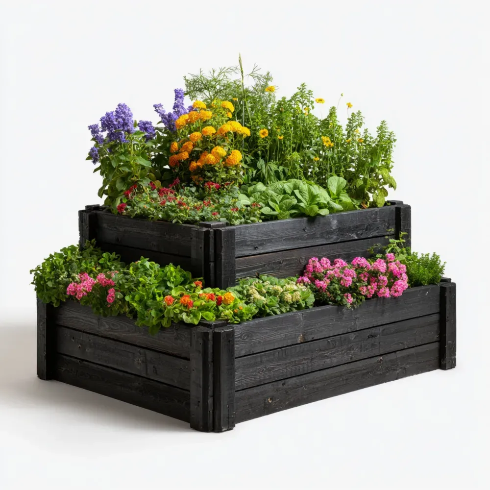 Kiefernholz Hochbeet 3-stufig 100x100x80 cm Schwarz