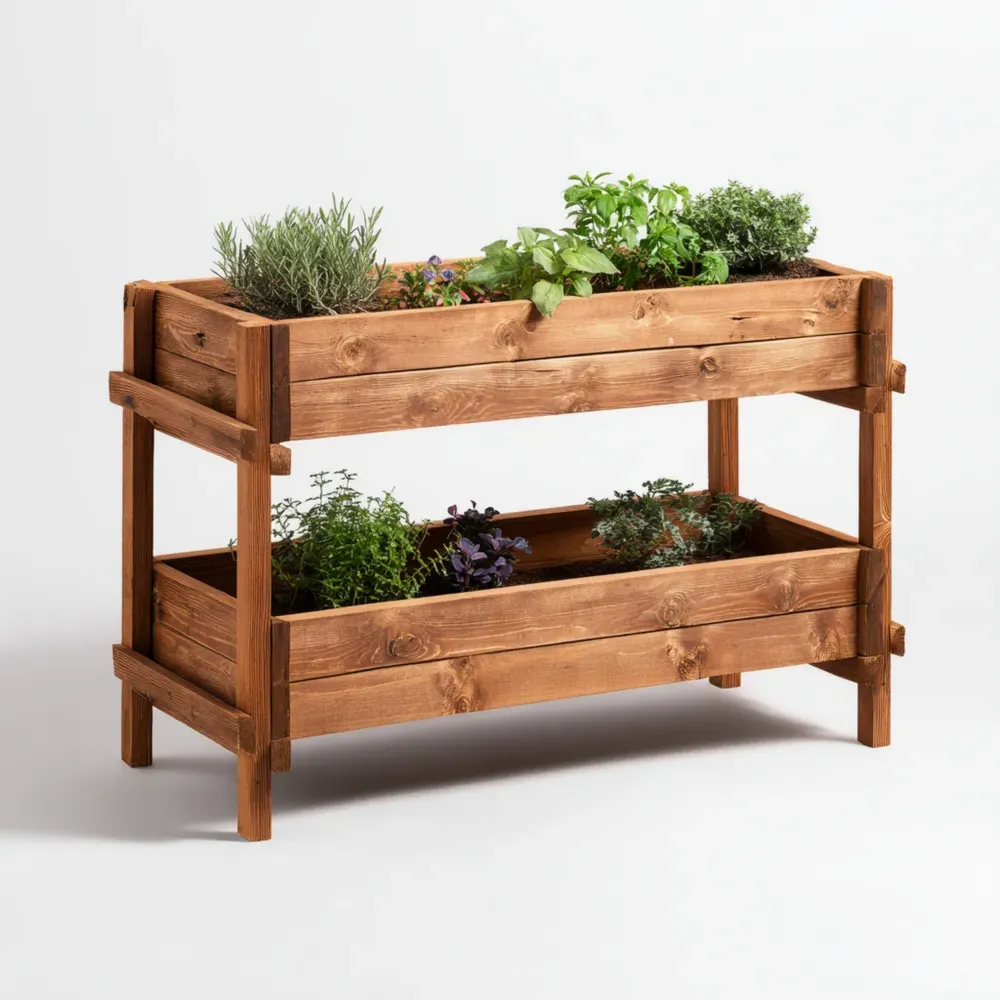 Holz Hochbeet 80x30x75 cm - Natur - Zwei Etagen